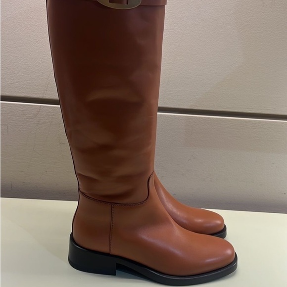 VITTORIO VIRGILI MADE IN ITALY Tan Leather Combat Moto Boots with Gold Accent - Picture 3 of 6